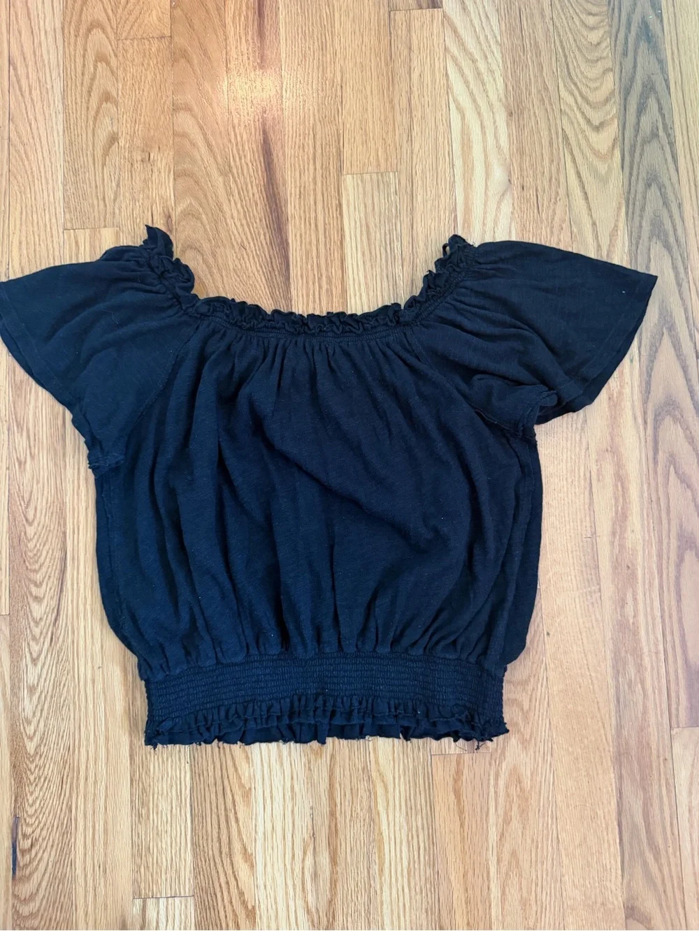 Free People Black Off-the-Shoulder Tie-Front Crop Top